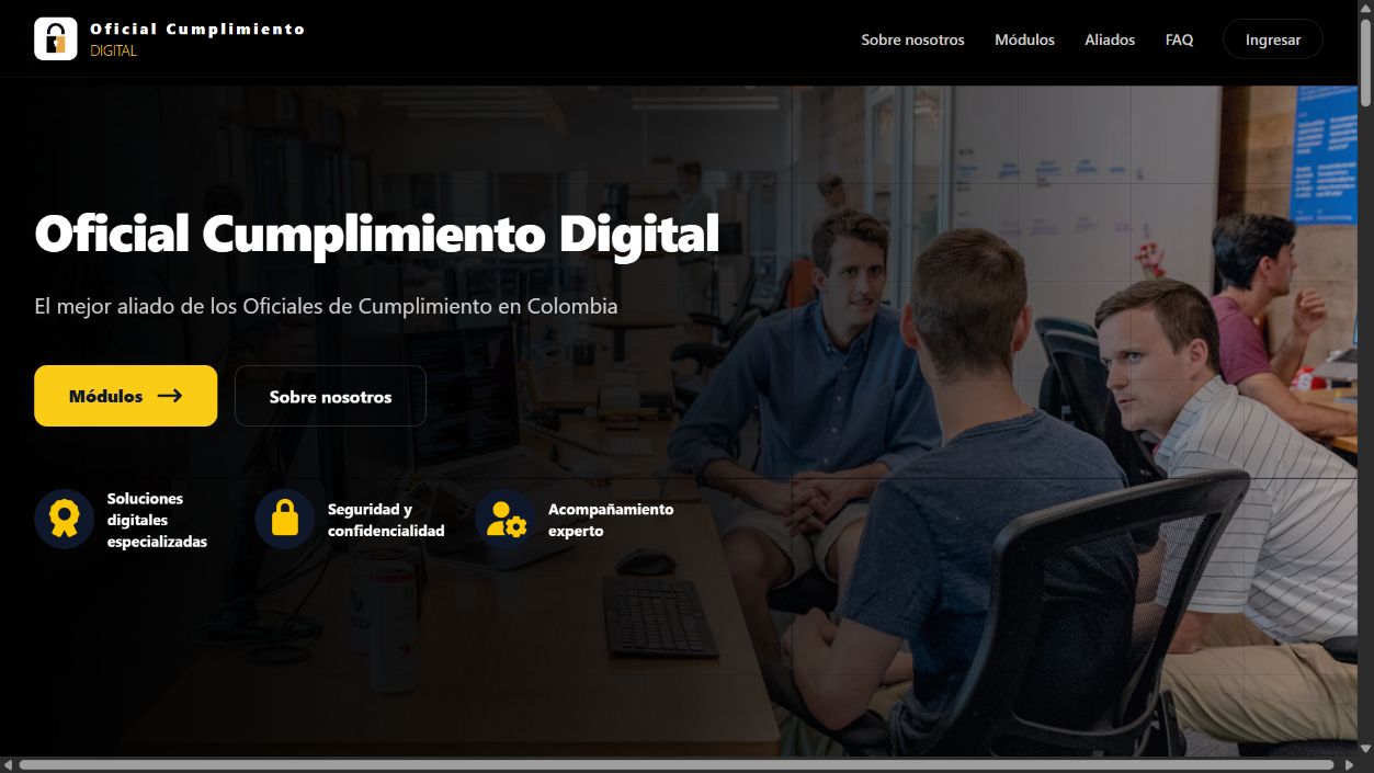 Página de presentación de Oficial Cumplimiento Digital en su versión local.