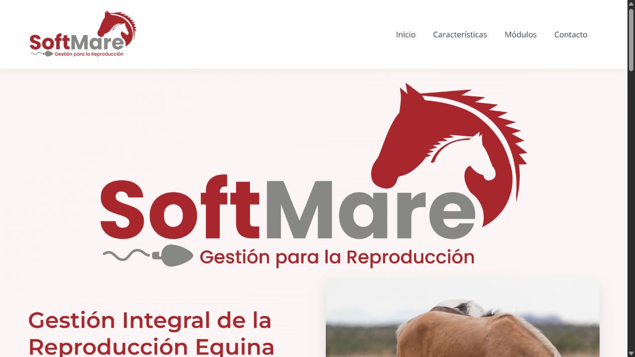 Página de presentación de Softmare, sistema de gestión de reproducción equina.